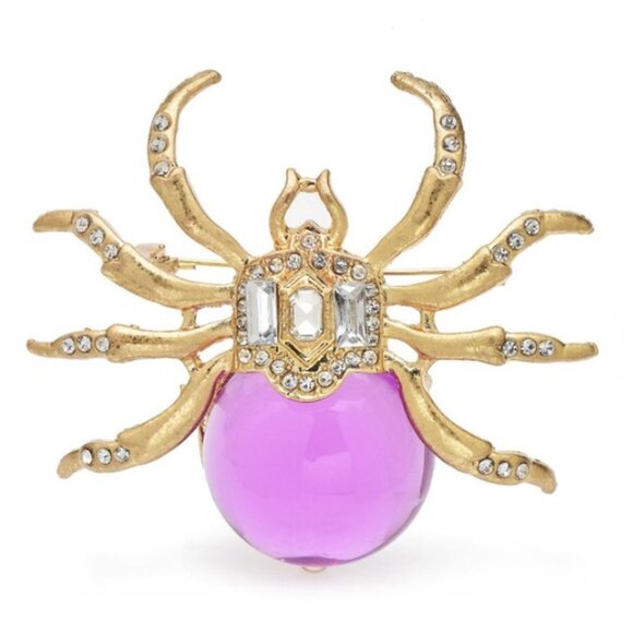 Jewelry - Jewelry pin brooch spider large gold tone pink clear stones elegant sparkly new